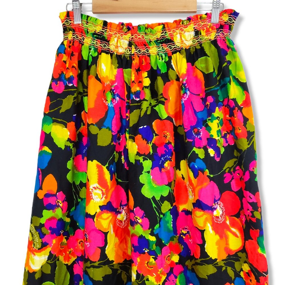 Vintage 60's/70's Vibrant Multicolored Floral Print A-line Maxi Skirt Large - Picture 6 of 8